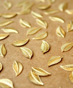 14 pc. Tiny Raw Brass Veined Leaves - Left: 11mm by 5mm - made in USA Autumn Fall Leaf Veined Flat Simple Curved Foliage Woodland | RB-1194