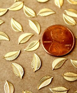 14 pc. Tiny Raw Brass Veined Leaves - Left: 11mm by 5mm - made in USA Autumn Fall Leaf Veined Flat Simple Curved Foliage Woodland | RB-1194