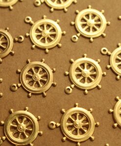 8 pc. Raw Brass Ships Wheel Charms, 18mm by 16mm - made in USA Nautical Yacht Ship Sea Ocean Sail Boat Cruise Steer Captain Pirate | RB-1347