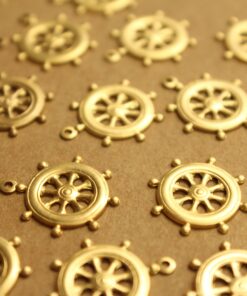 8 pc. Raw Brass Ships Wheel Charms, 18mm by 16mm - made in USA Nautical Yacht Ship Sea Ocean Sail Boat Cruise Steer Captain Pirate | RB-1347