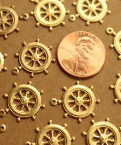 8 pc. Raw Brass Ships Wheel Charms, 18mm by 16mm - made in USA Nautical Yacht Ship Sea Ocean Sail Boat Cruise Steer Captain Pirate | RB-1347