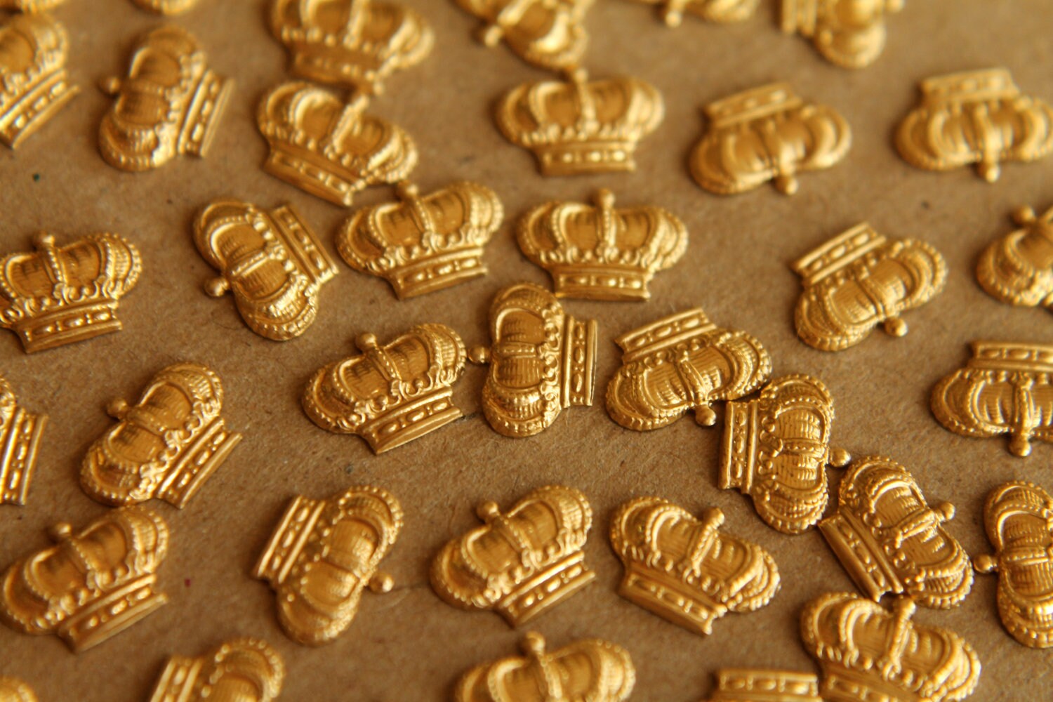 12 pc. Small Raw Brass Detailed Crowns: 10mm by 7mm - made in USA | RB-096