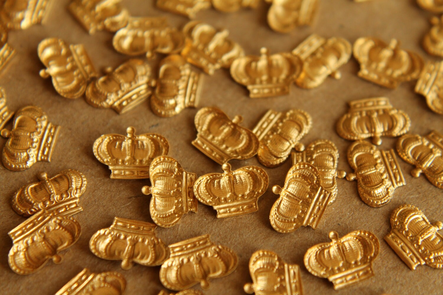 12 pc. Small Raw Brass Detailed Crowns: 10mm by 7mm - made in USA | RB-096