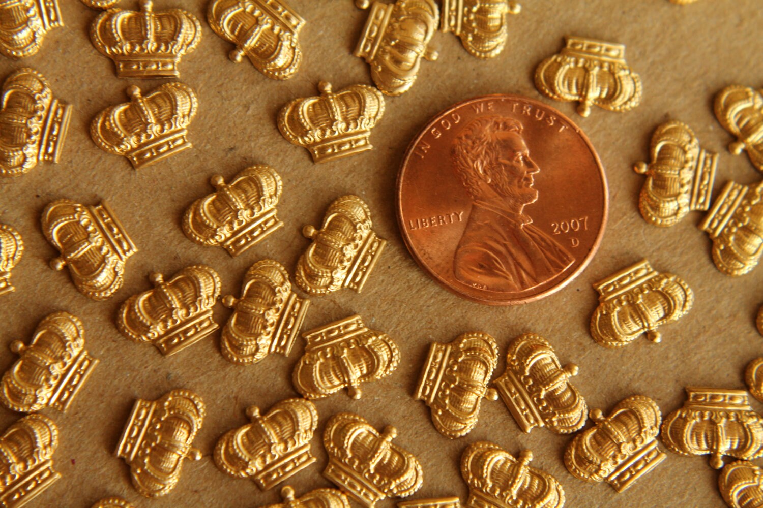 12 pc. Small Raw Brass Detailed Crowns: 10mm by 7mm - made in USA | RB-096