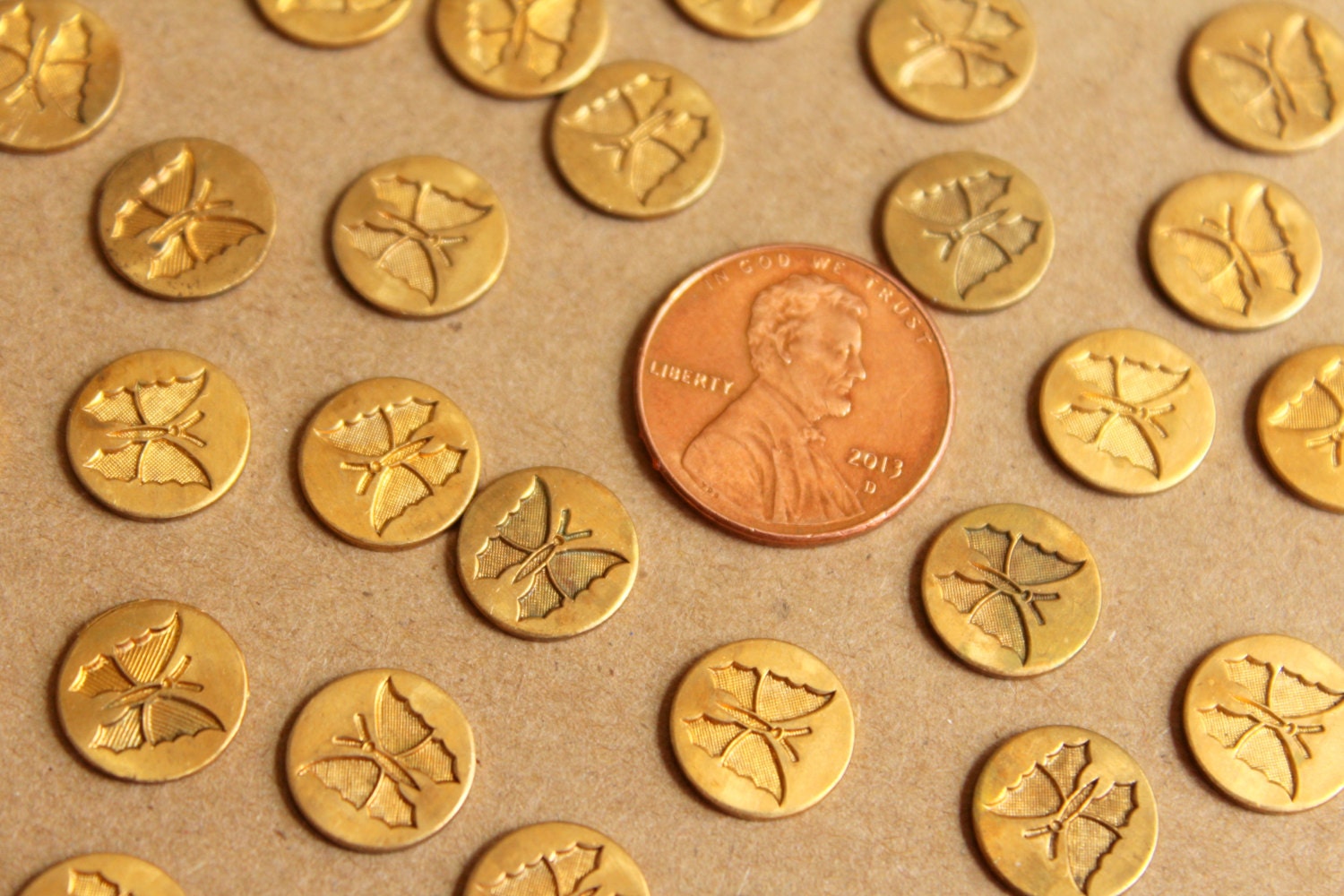8 pc. Raw Brass Butterfly Coin Stampings: 10.5mm diameter - made in USA | RB-887