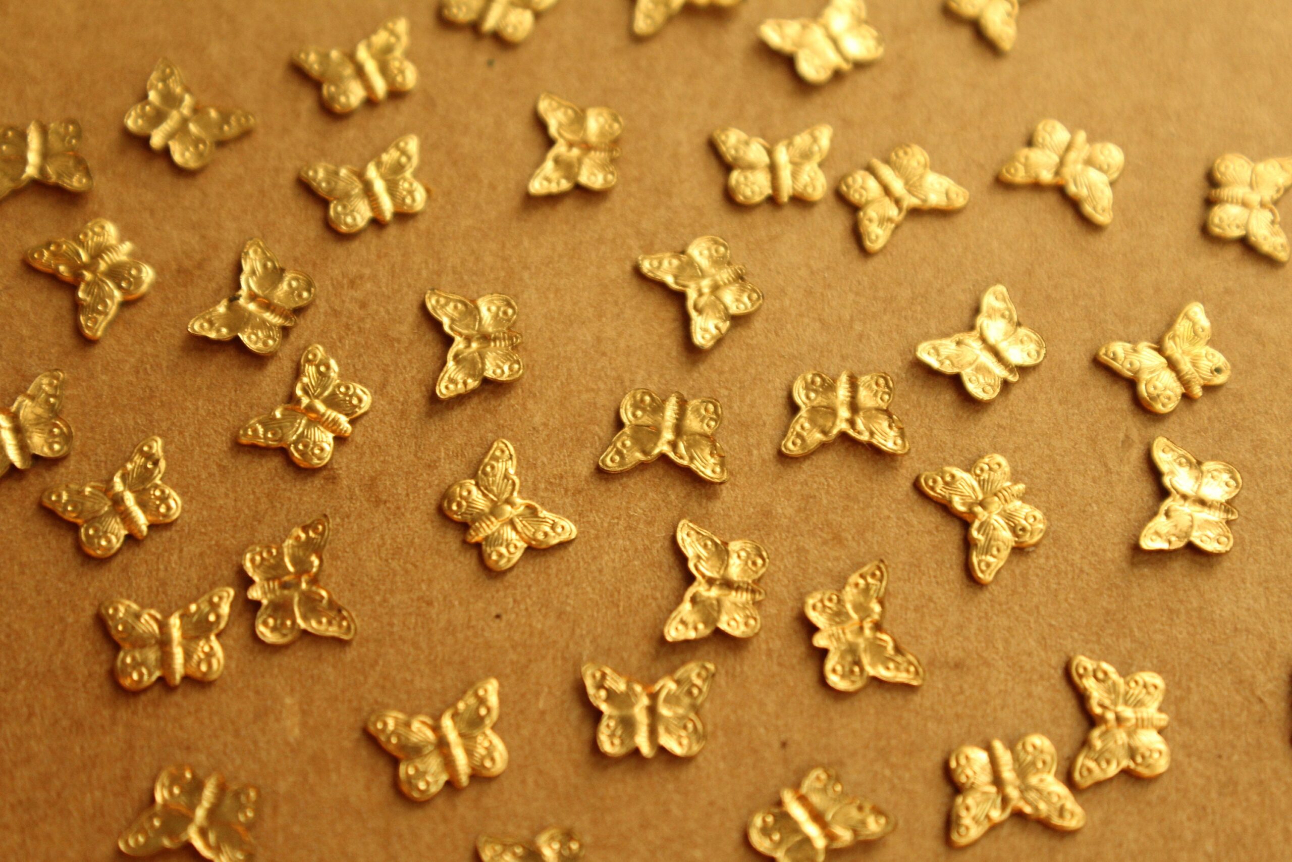 14 pc. Tiny Raw Brass Butterfly Charms: 7mm by 5mm - made in USA | RB-1318