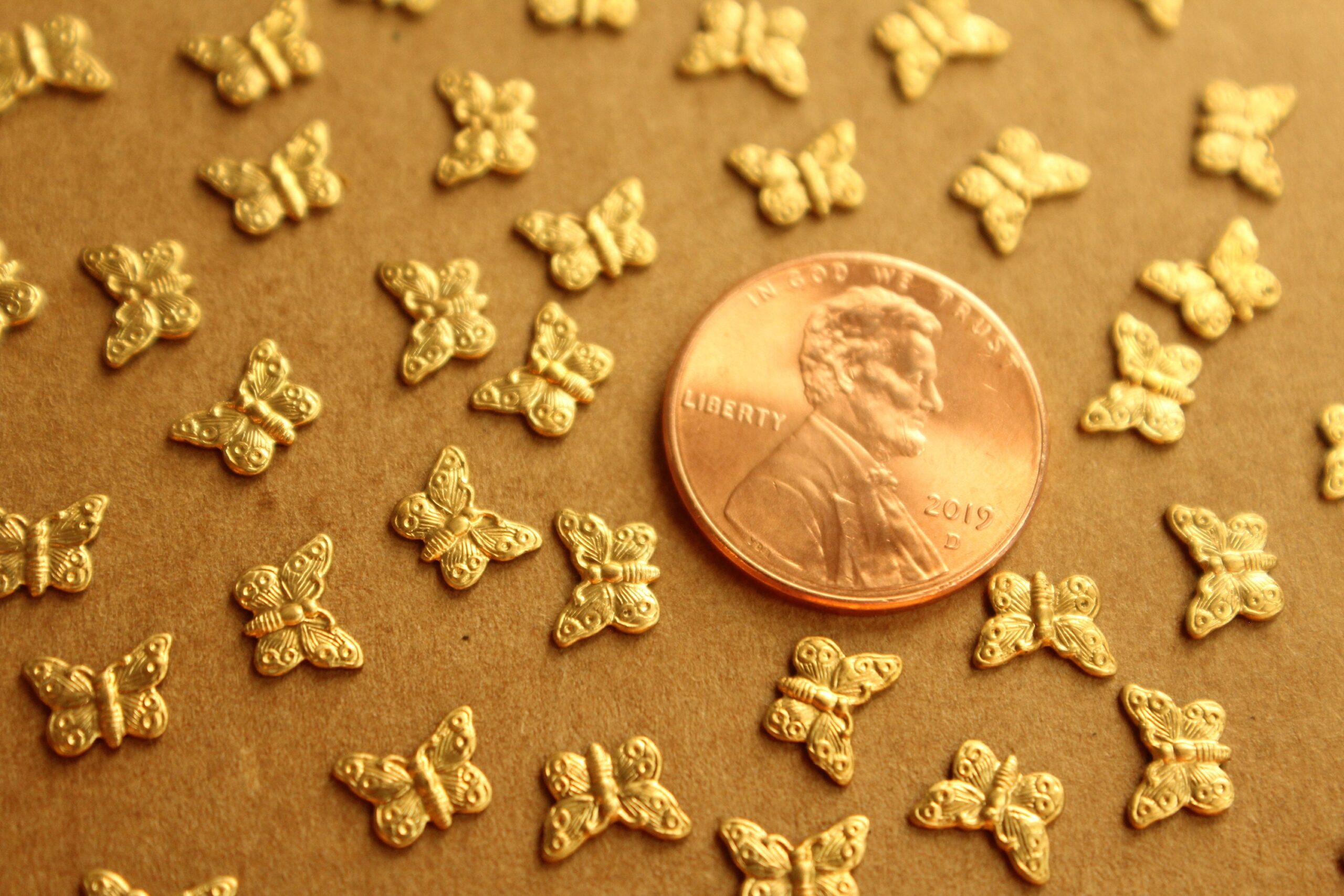 14 pc. Tiny Raw Brass Butterfly Charms: 7mm by 5mm - made in USA | RB-1318
