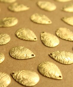 6 pc. Raw Brass Floral Etched Domed Teardrop Charms: 15mm by 10mm - made in USA | RB-1319