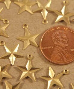16 pc. Raw Brass Barn Stars with Loop: 11mm by 12mm - made in USA | RB-233