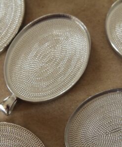3 pc. Oval Silver Pendant Bezel Setting, 30mm x 40mm diameter | FI-064