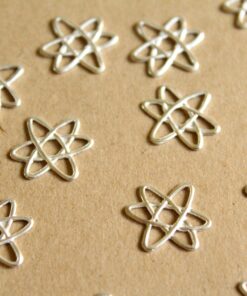 3 pc. Silver Plated Brass Electrons Stampings: 16mm by 14mm - made in USA - science physics atom electron scientific movement | SI-107