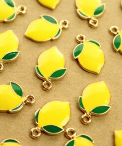 8 pc. Lemon Enameled Charms, 20.5mm x 13.5mm, Fruit Pendant, Gold Fruity Citrus Summer Spring Treat | MIS-179*