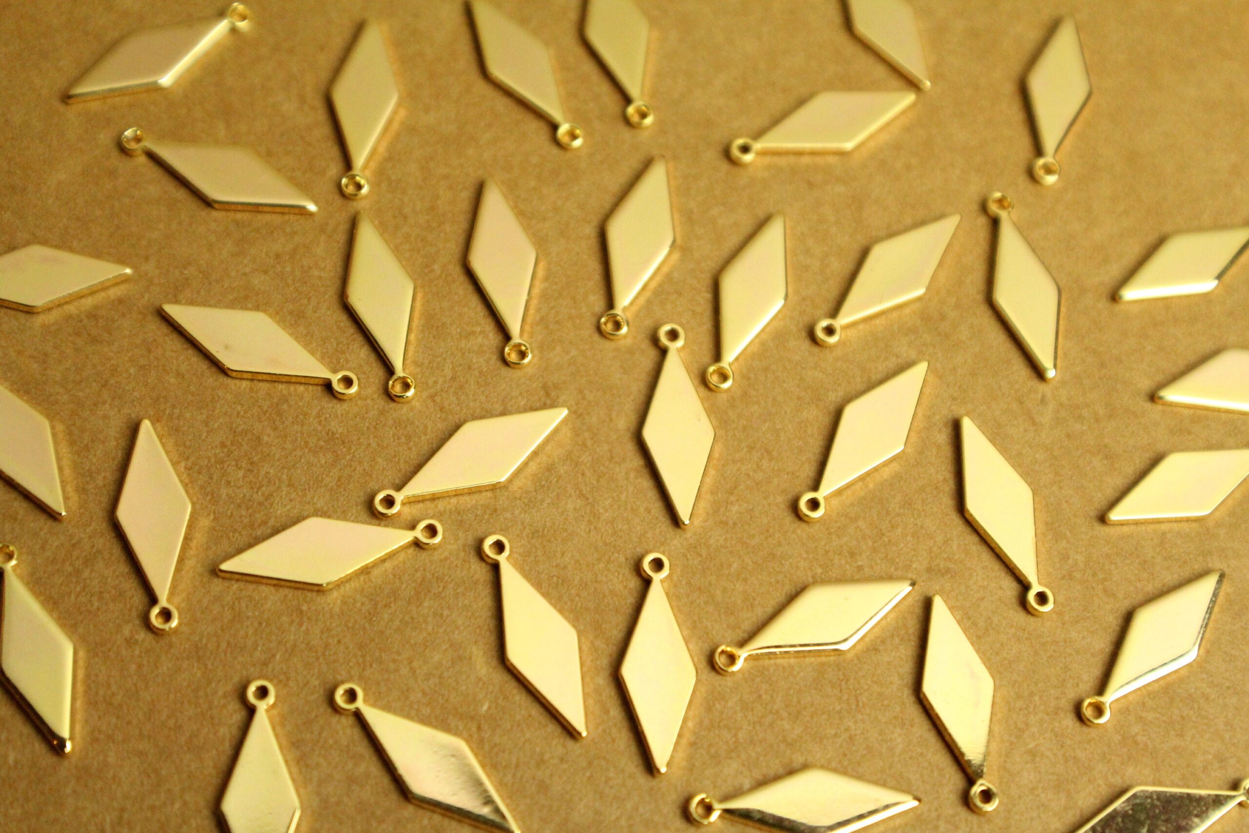 6 pc. 18K Gold Plated Brass Stretched Rhombus Charms, 15.5mm by 5mm | FI-124*