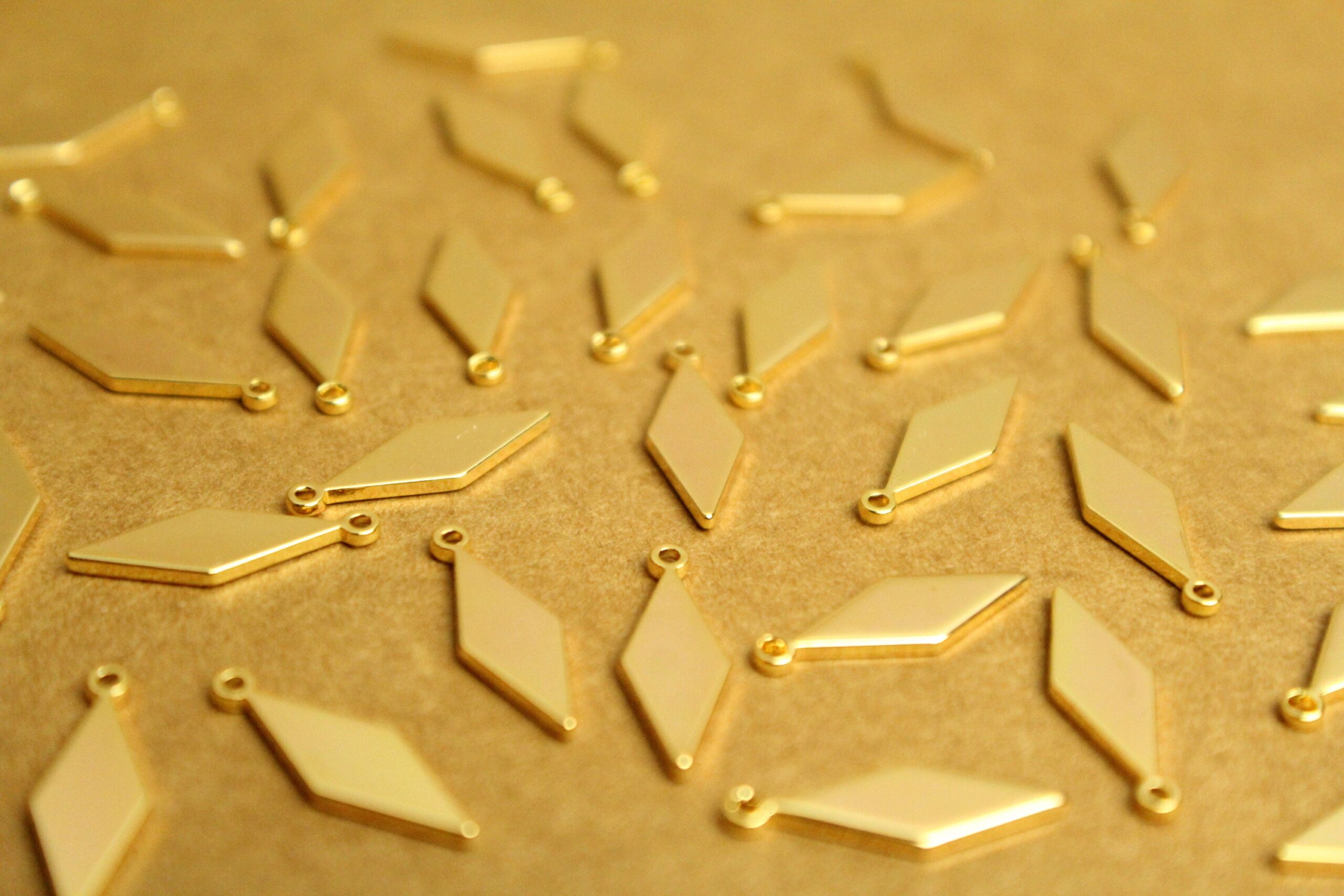 6 pc. 18K Gold Plated Brass Stretched Rhombus Charms, 15.5mm by 5mm | FI-124*