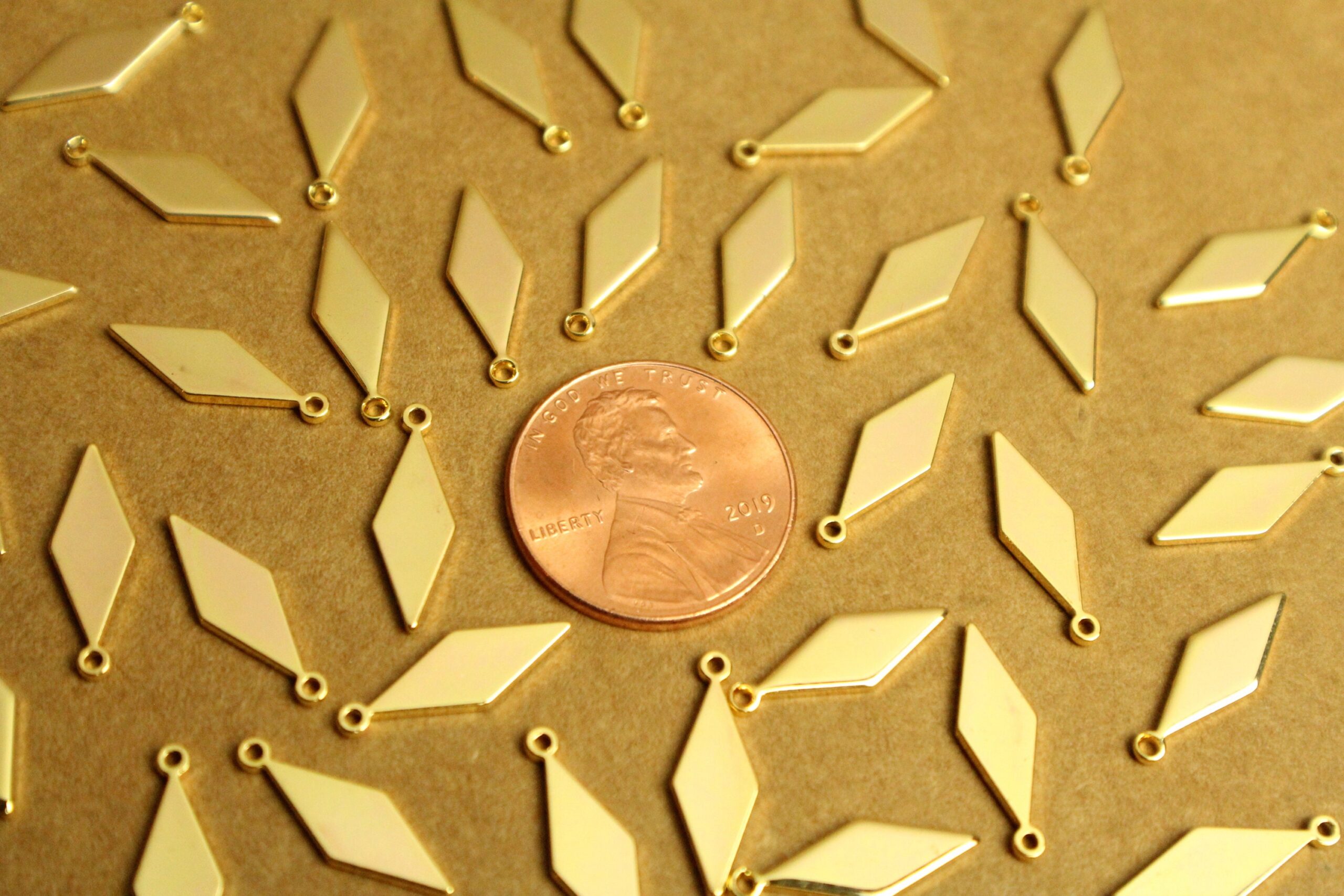 6 pc. 18K Gold Plated Brass Stretched Rhombus Charms, 15.5mm by 5mm | FI-124*