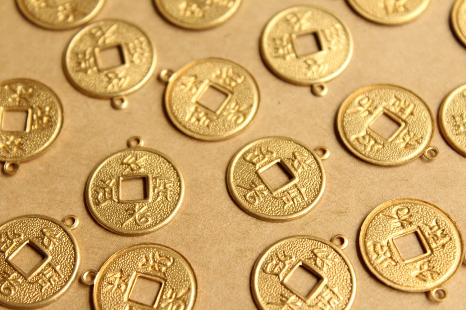 10 pc. Raw Brass Chinese Coin Charms: 17mm by 20mm - made in USA | RB-823