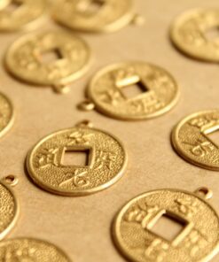 10 pc. Raw Brass Chinese Coin Charms: 17mm by 20mm - made in USA | RB-823
