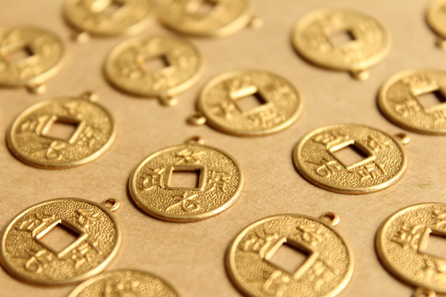 10 pc. Raw Brass Chinese Coin Charms: 17mm by 20mm - made in USA | RB-823