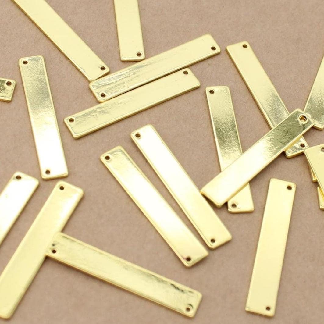 4 pc. Brass Stamping Blanks, Gold Plated 2-Hole Connectors, 35mm x 6mm | TMP-027