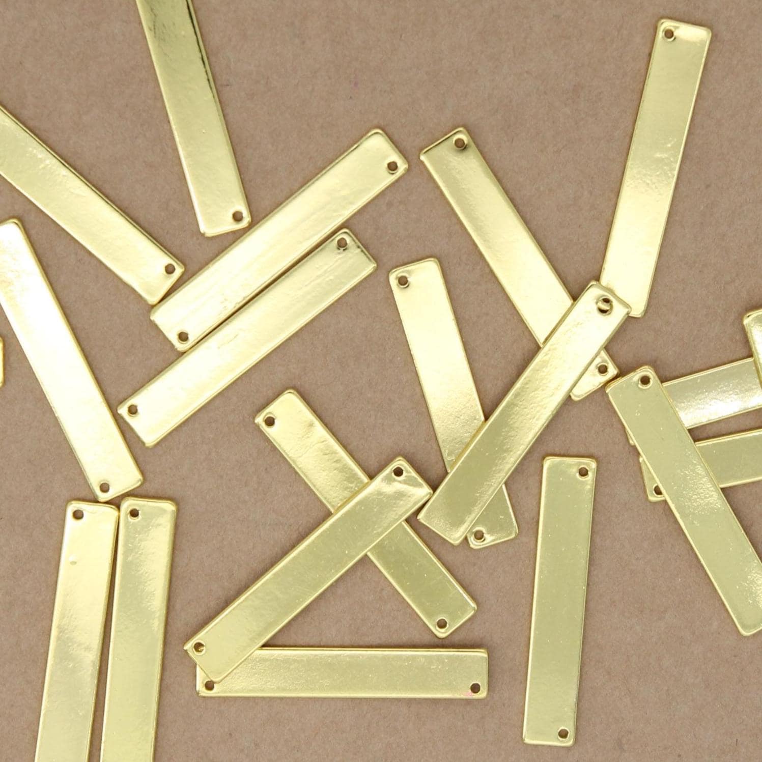 4 pc. Brass Stamping Blanks, Gold Plated 2-Hole Connectors, 35mm x 6mm | TMP-027