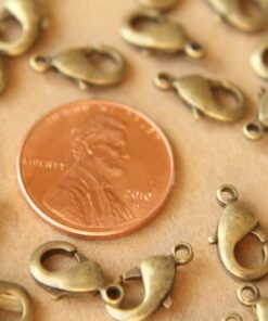 30 pc. Antiqued Brass Lobster Clasps, 7mm x 12mm | FI-149