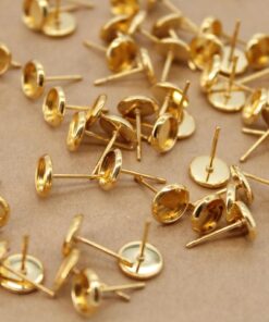 20 pc. Gold Plated Stainless Steel 6mm Ear Post Blank Cabochon Setting | MIS-152*