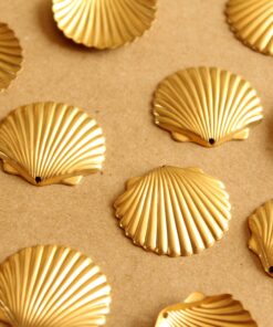 5 pc. Large Raw Brass Clam Shell Charms: 28mm by 26mm - made in USA | RB-1027