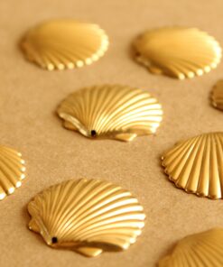 5 pc. Large Raw Brass Clam Shell Charms: 28mm by 26mm - made in USA | RB-1027