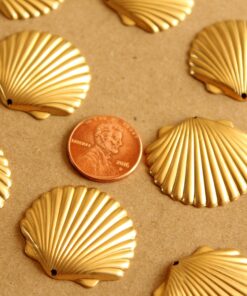 5 pc. Large Raw Brass Clam Shell Charms: 28mm by 26mm - made in USA | RB-1027