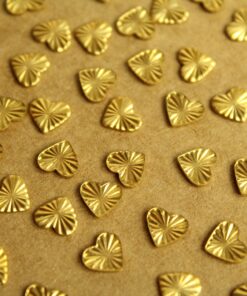 12 pc. Tiny Raw Brass Textured Hearts with Starburst Design: 7mm by 6.5mm - made in USA | RB-1271