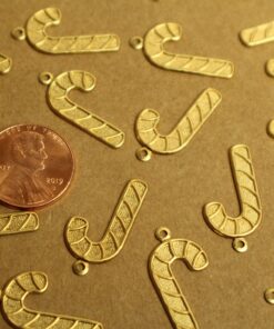 12 pc. Raw Brass Candy Cane Charms: 23.5mm by 12mm - made in USA | RB-1343