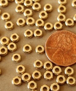 30 pc. Raw Brass Round Saucer Spacer Beads, 4mm in diameter | FI-620