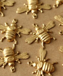 3 pc. Medium Raw Brass Queen Bee Charms: 26mm by 19mm - made in USA | RB-1396
