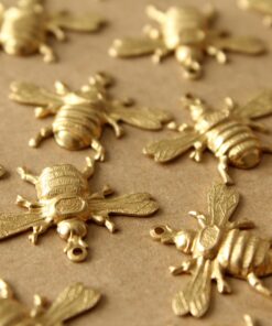 3 pc. Medium Raw Brass Queen Bee Charms: 26mm by 19mm - made in USA | RB-1396