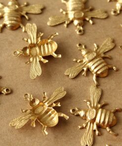 3 pc. Medium Raw Brass Queen Bee Charms: 26mm by 19mm - made in USA | RB-1396