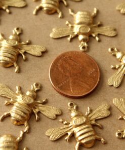 3 pc. Medium Raw Brass Queen Bee Charms: 26mm by 19mm - made in USA | RB-1396