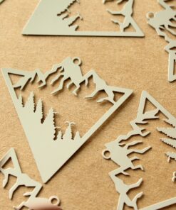8 pc. Laser Cut Silver Mountainscape Charms, 37mm by 36.5mm, 201 Stainless Steel Pendant, Mountains Woods Outdoors Adventure | MIS-106*