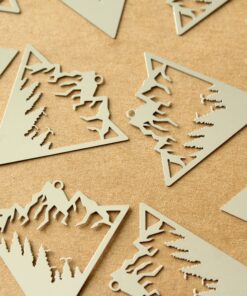8 pc. Laser Cut Silver Mountainscape Charms, 37mm by 36.5mm, 201 Stainless Steel Pendant, Mountains Woods Outdoors Adventure | MIS-106*