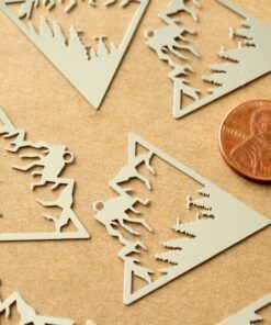 8 pc. Laser Cut Silver Mountainscape Charms, 37mm by 36.5mm, 201 Stainless Steel Pendant, Mountains Woods Outdoors Adventure | MIS-106*