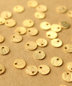 20 pc. 24K Gold Plated Brass Tiny Brushed Circle Charms, 6mm diameter | FI-227*