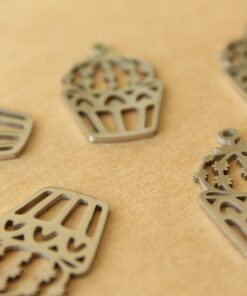 2 pc. Stainless Steel Potted Cactus Charms, 30mm x 17.5mm | MIS-503