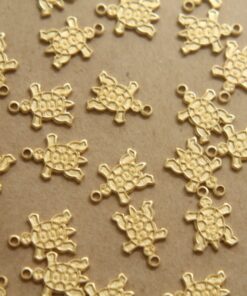 10 pc. Tiny Raw Brass Embossed Turtle Charm: 12mm by 9mm - made in USA | RB-337