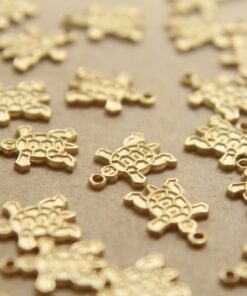 10 pc. Tiny Raw Brass Embossed Turtle Charm: 12mm by 9mm - made in USA | RB-337