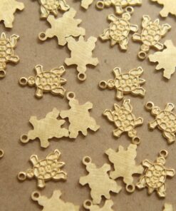 10 pc. Tiny Raw Brass Embossed Turtle Charm: 12mm by 9mm - made in USA | RB-337