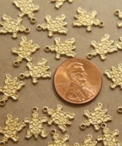 10 pc. Tiny Raw Brass Embossed Turtle Charm: 12mm by 9mm - made in USA | RB-337