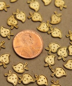 10 pc. Small Raw Brass Embossed Strawberry: 10mm by 7mm - made in USA | RB-339