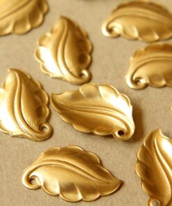 2 pc. Jumbo Raw Brass Curved Leaves: 31mm by 20mm - made in USA | RB-568