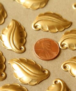 2 pc. Jumbo Raw Brass Curved Leaves: 31mm by 20mm - made in USA | RB-568
