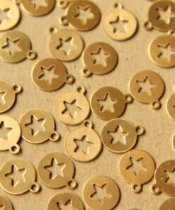 12 pc. Raw Brass Circle Tags with Star Cutouts: 11mm by 9mm - made in USA | RB-598