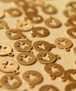12 pc. Raw Brass Circle Tags with Star Cutouts: 11mm by 9mm - made in USA | RB-598